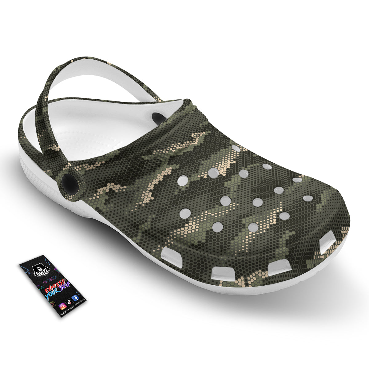 Digital Camo Army Green Print Pattern Clog-grizzshop