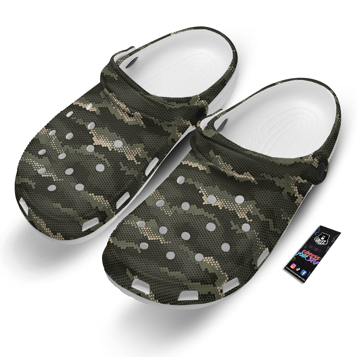 Digital Camo Army Green Print Pattern Clog-grizzshop
