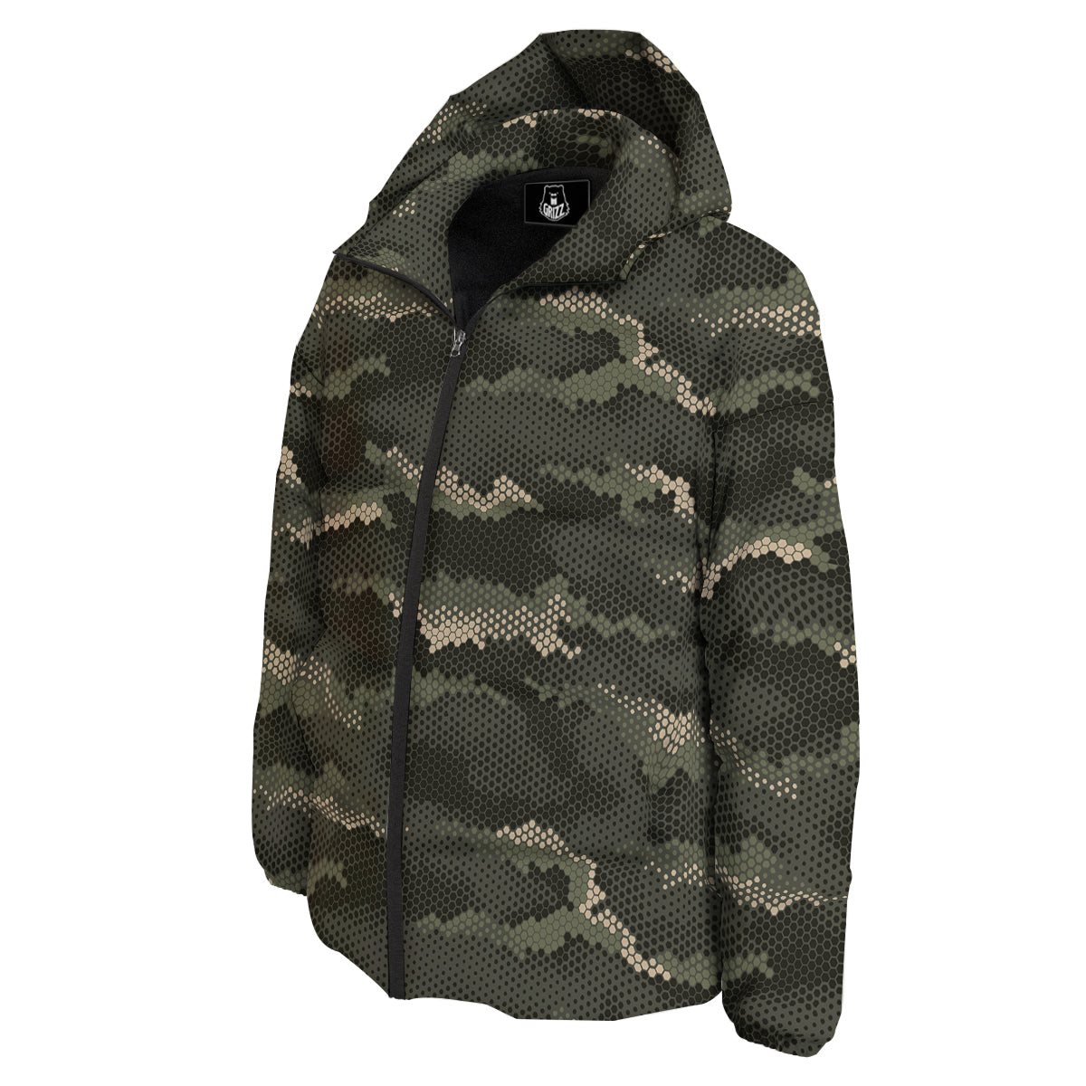 Digital Camo Army Green Print Pattern Down Jacket-grizzshop
