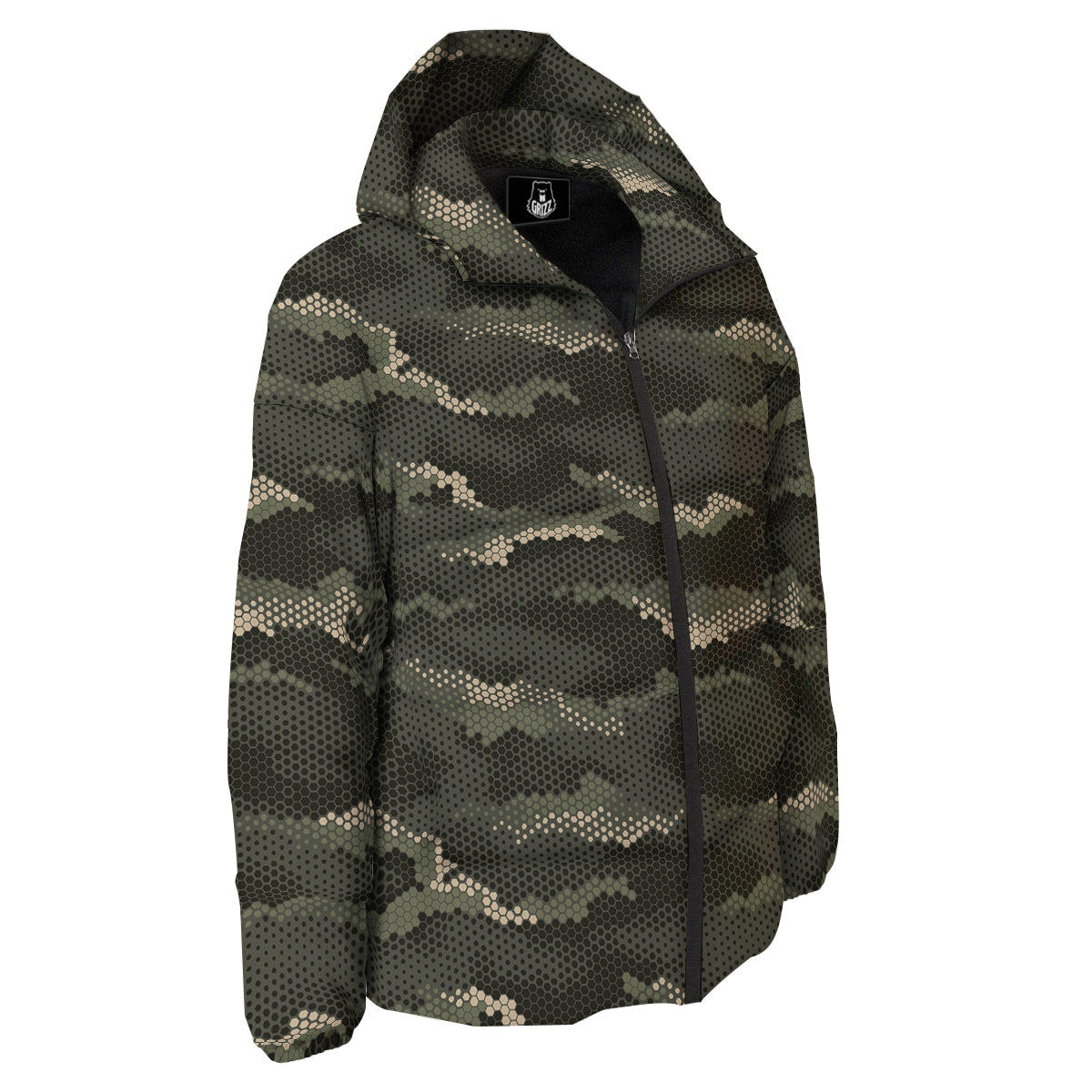 Digital Camo Army Green Print Pattern Down Jacket-grizzshop