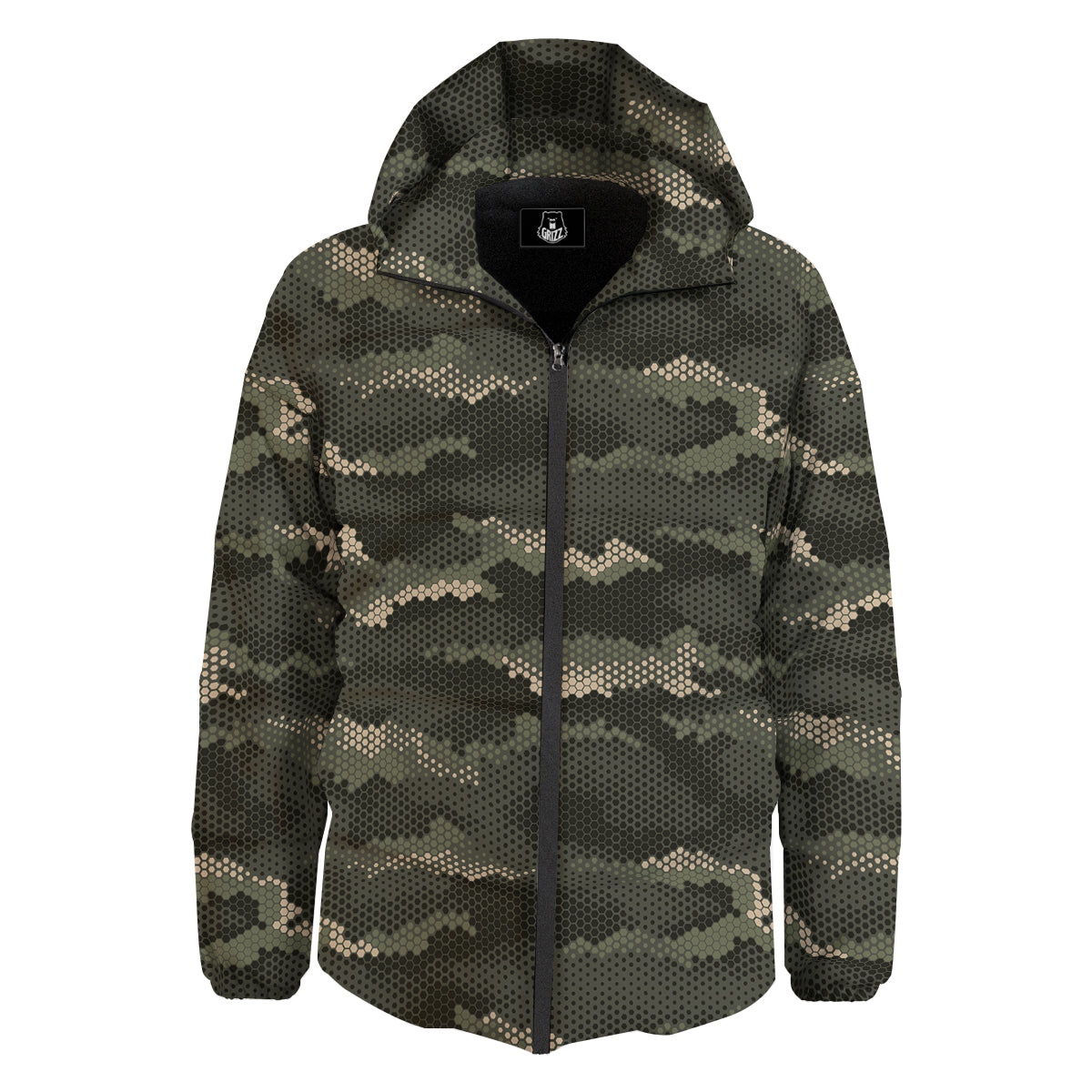 Digital Camo Army Green Print Pattern Down Jacket-grizzshop