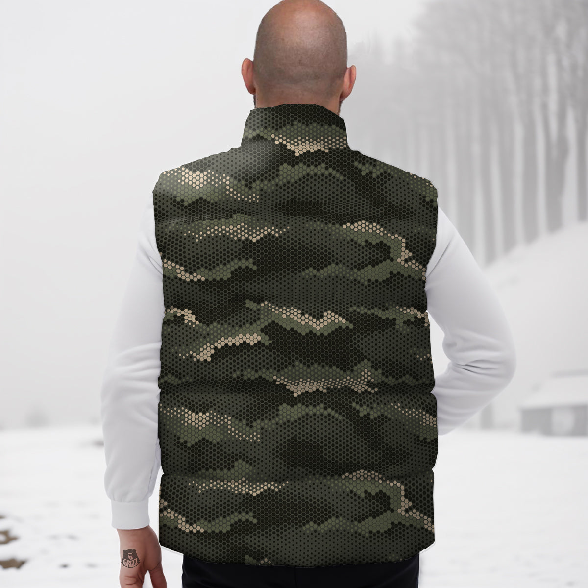 Digital Camo Army Green Print Pattern Down Vest