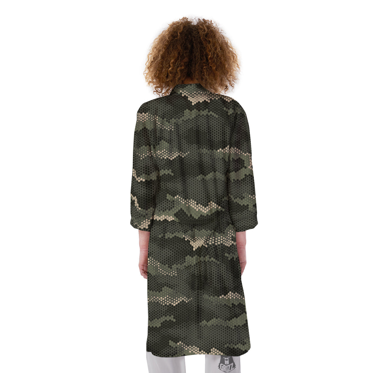 Digital Camo Army Green Print Pattern Kimono-grizzshop