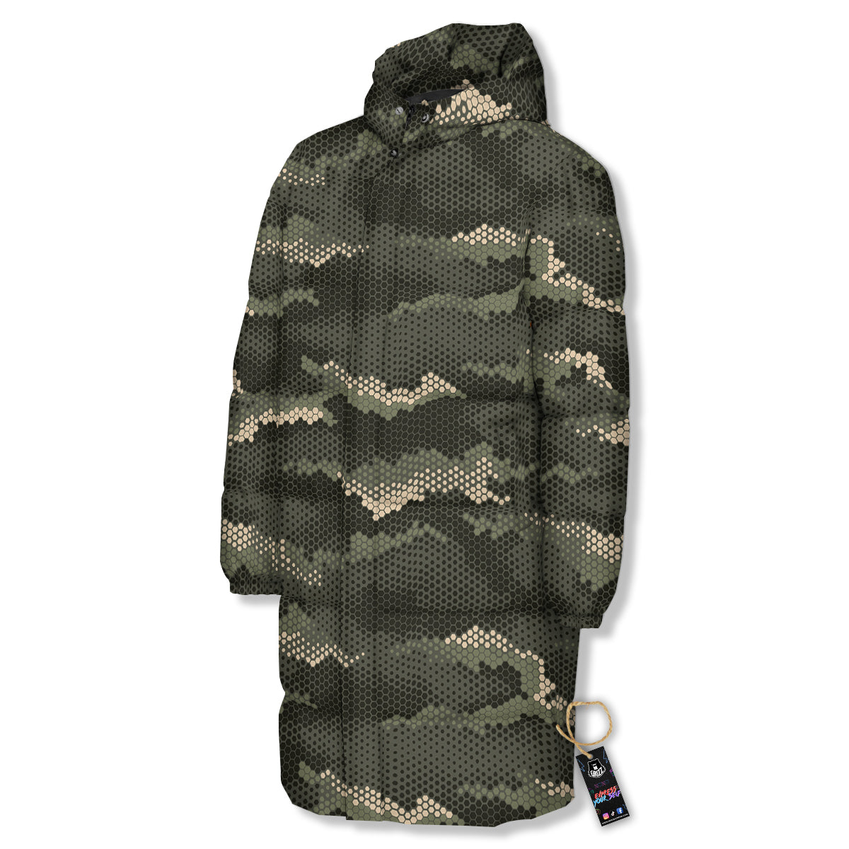 Digital Camo Army Green Print Pattern Long Down Jacket-grizzshop