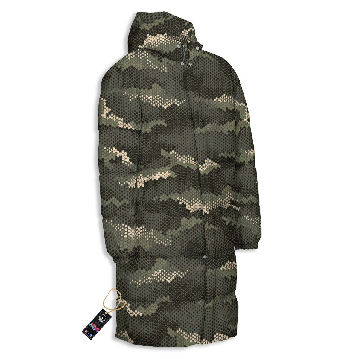 Digital Camo Army Green Print Pattern Long Down Jacket-grizzshop