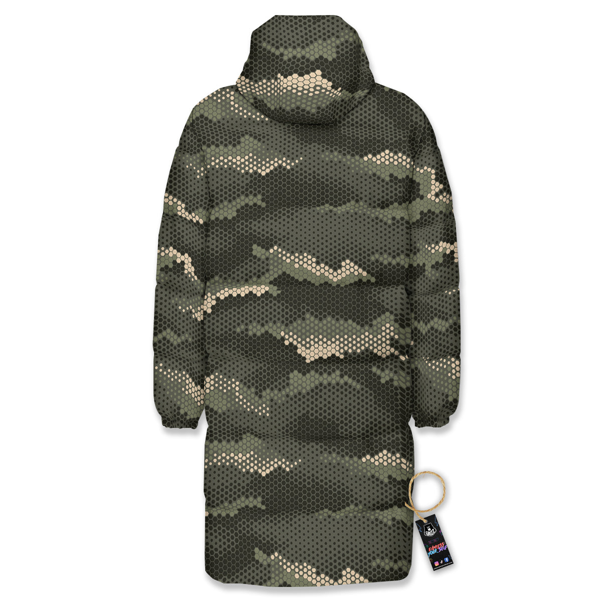 Digital Camo Army Green Print Pattern Long Down Jacket-grizzshop