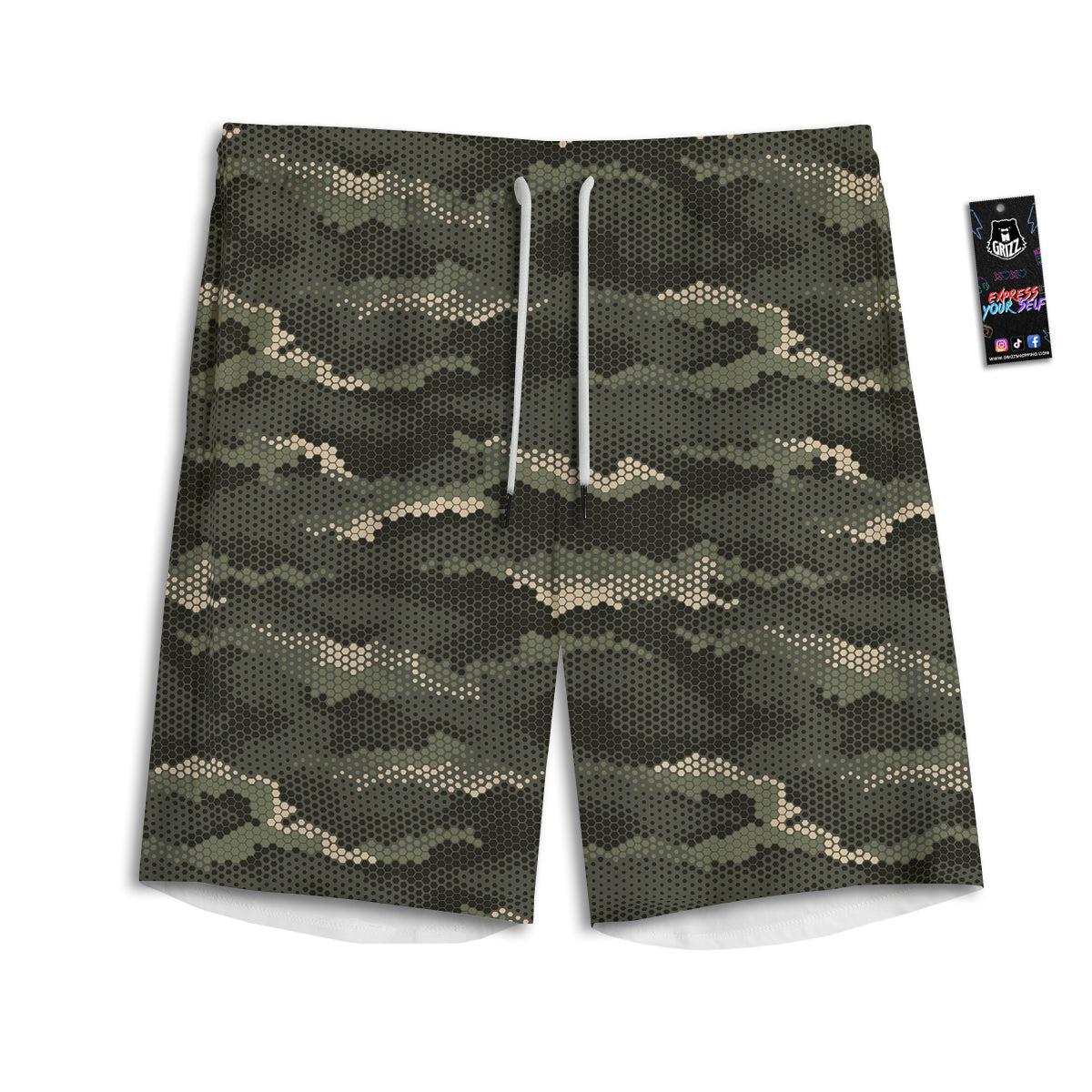 Digital Camo Army Green Print Pattern Men's Athletic Shorts