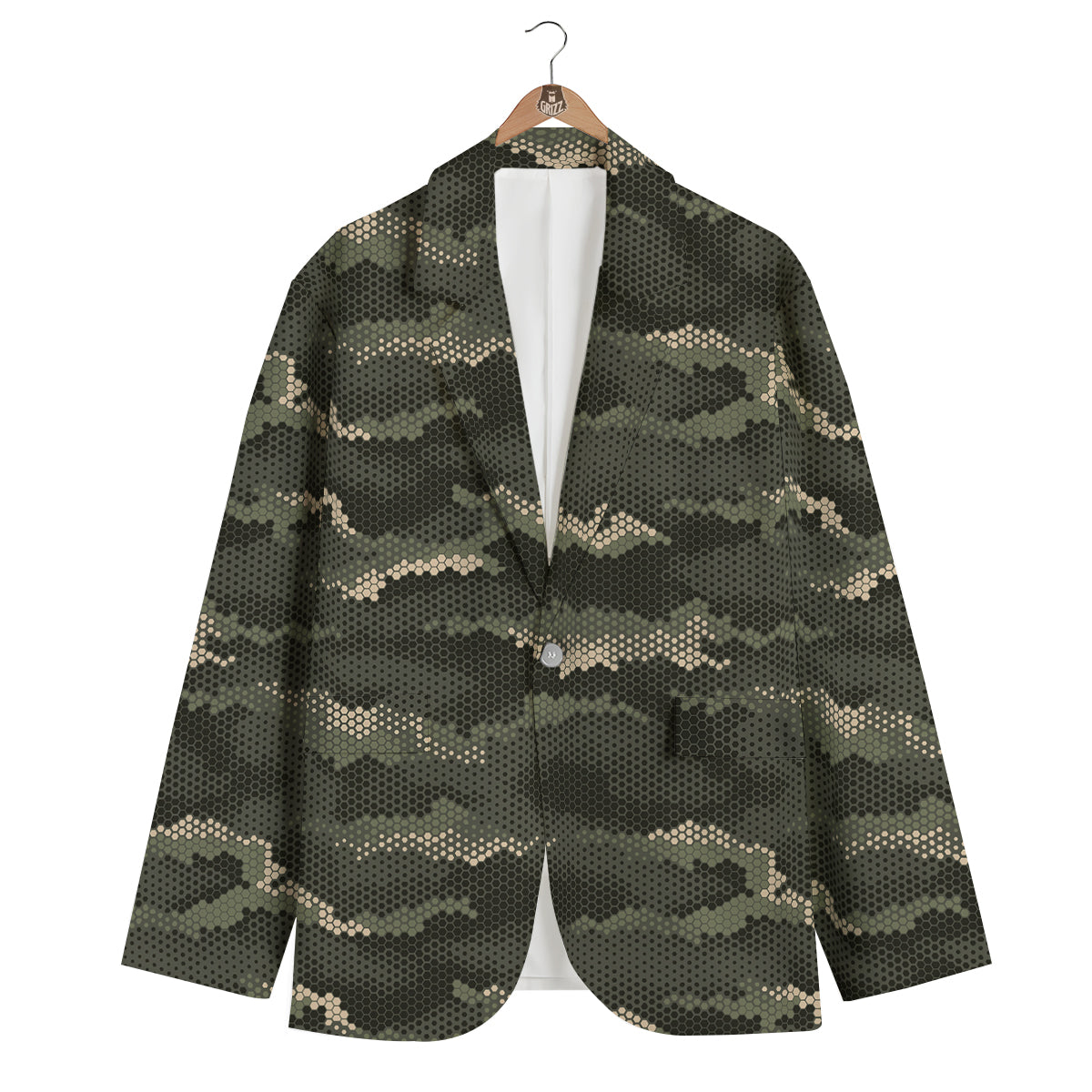 Digital Camo Army Green Print Pattern Men's Blazer-grizzshop