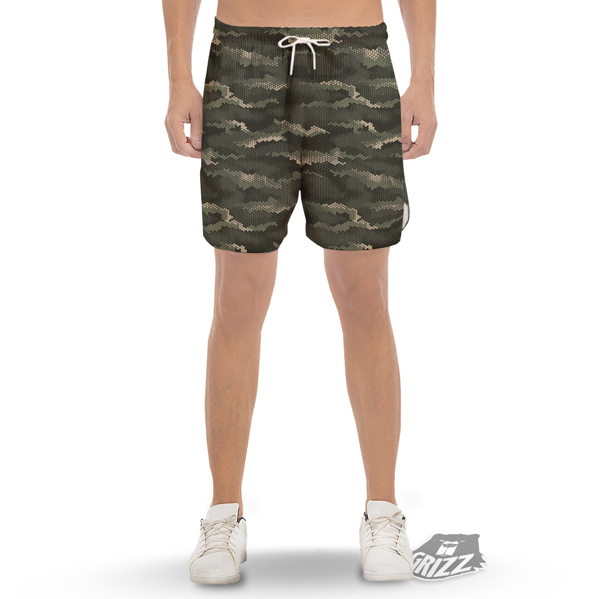 Digital Camo Army Green Print Pattern Men's Gym Shorts-grizzshop