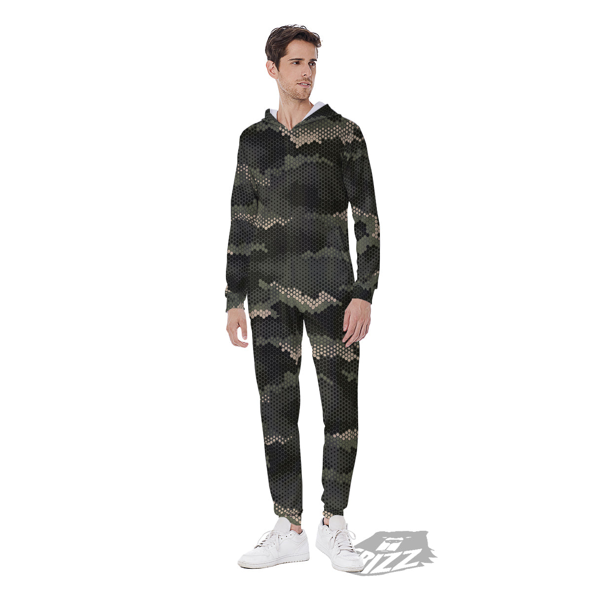 Digital Camo Army Green Print Pattern Men's Jumpsuit-grizzshop