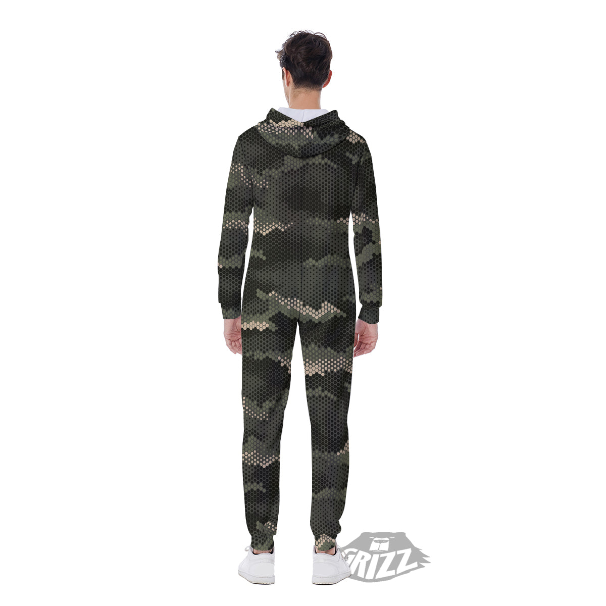 Digital Camo Army Green Print Pattern Men's Jumpsuit-grizzshop