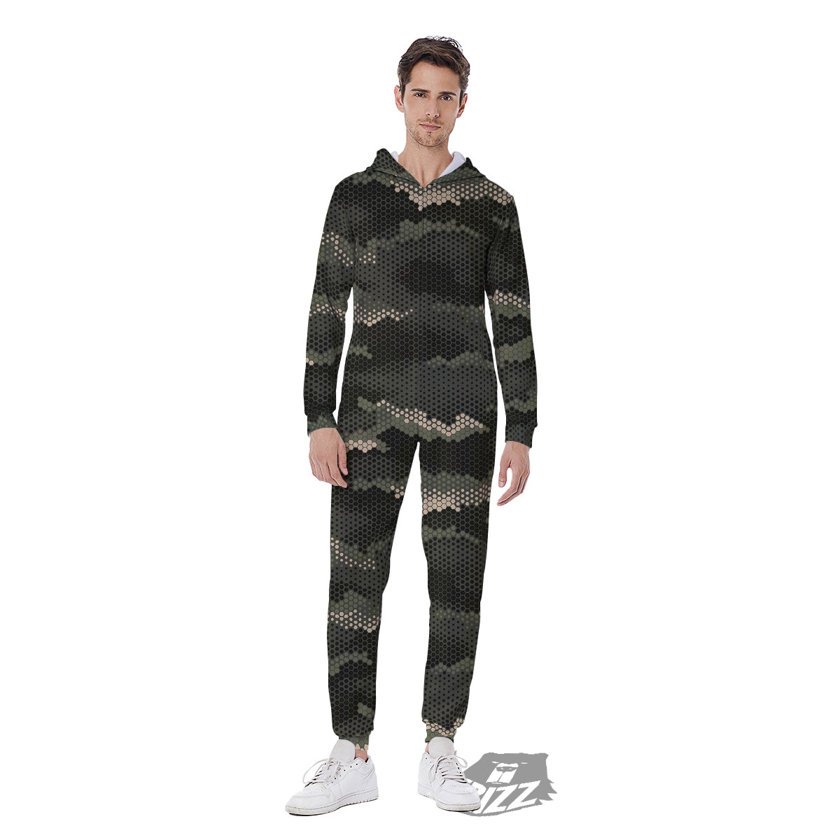 Digital Camo Army Green Print Pattern Men's Jumpsuit-grizzshop