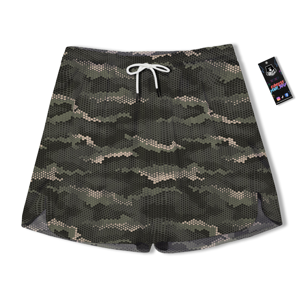 Digital Camo Army Green Print Pattern Men's Running Shorts-grizzshop