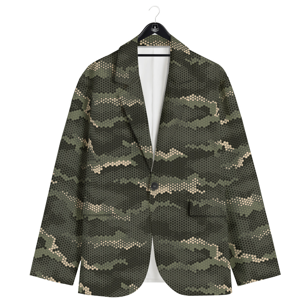 Digital Camo Army Green Print Pattern Men's Sport Coat-grizzshop