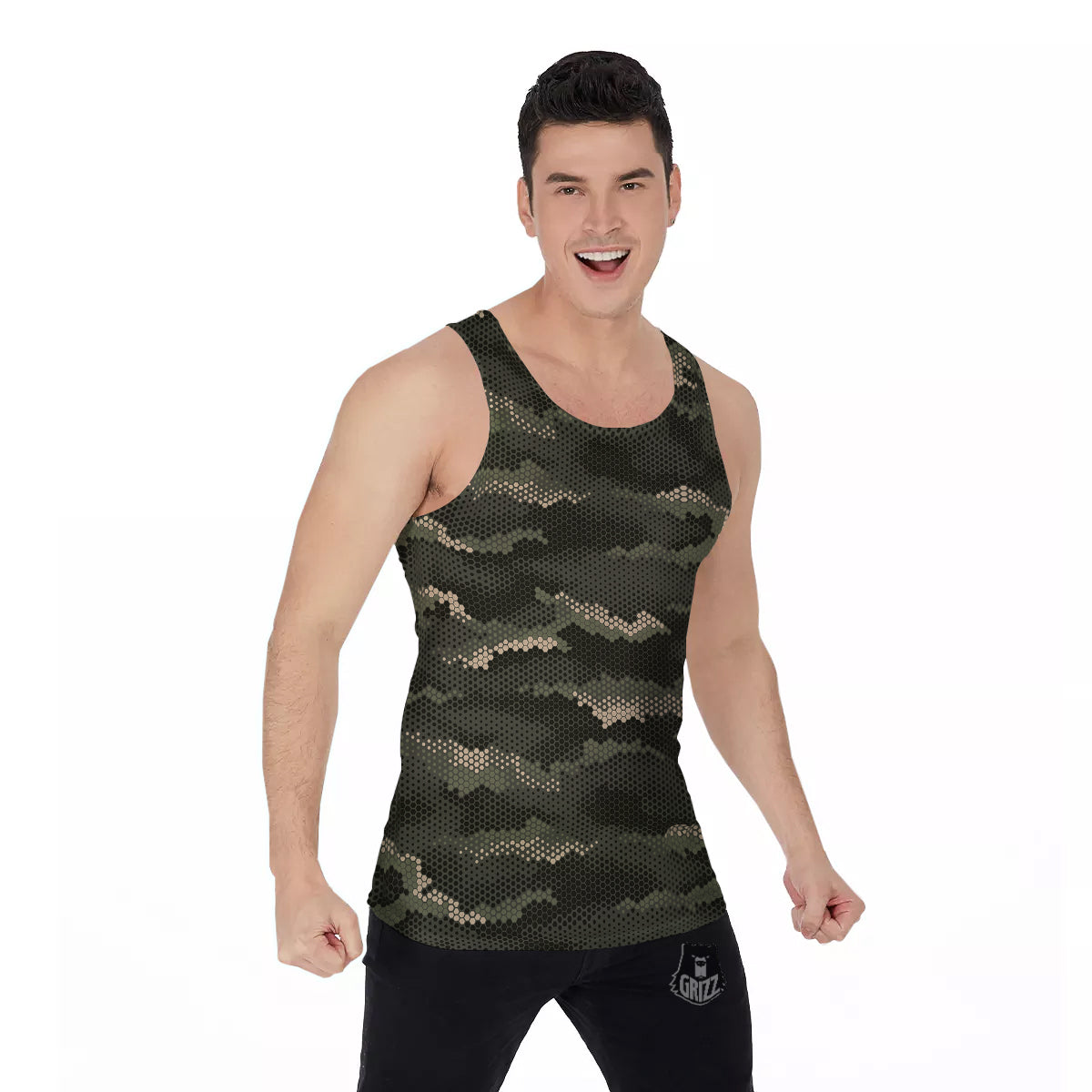 Digital Camo Army Green Print Pattern Men's Tank Top-grizzshop