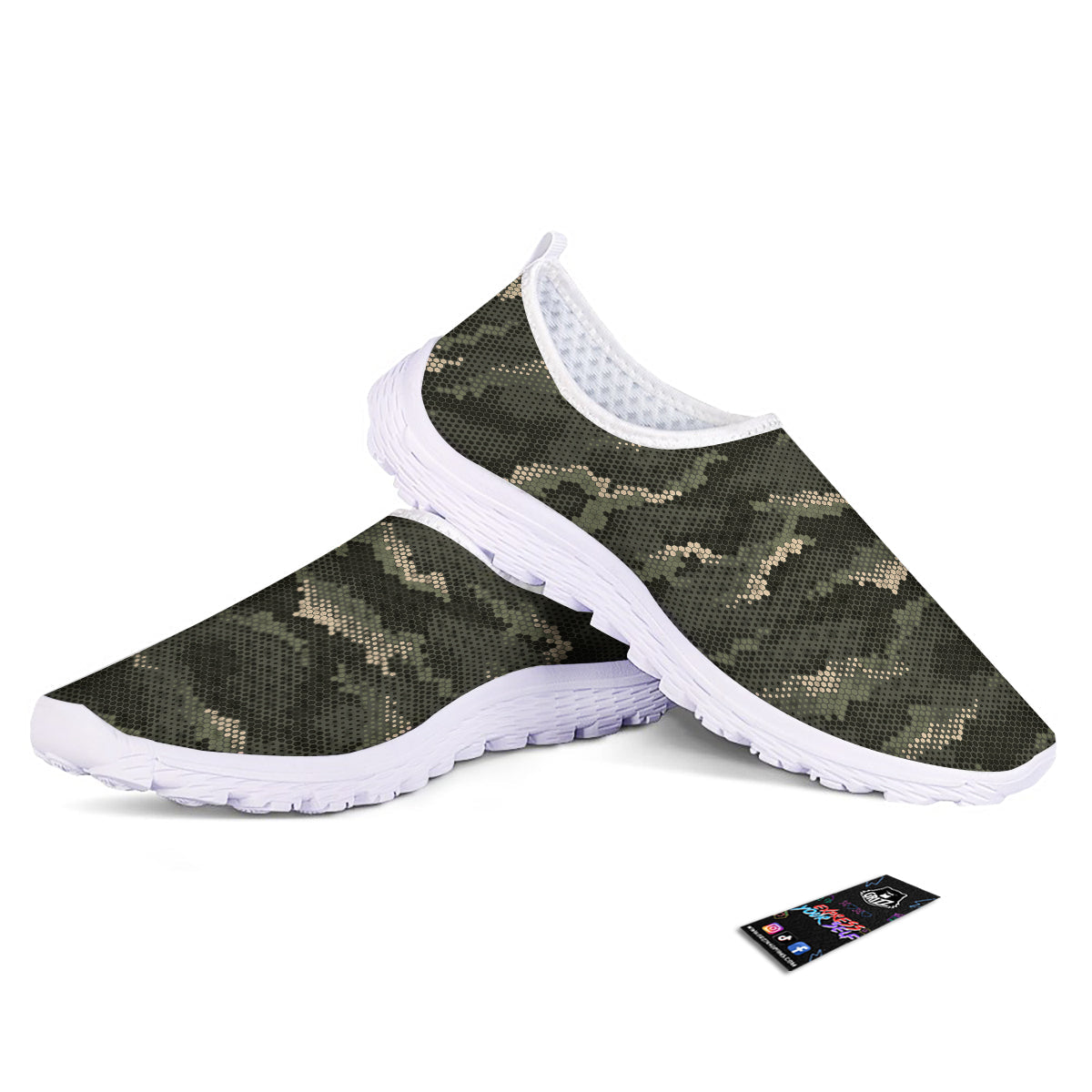 Digital Camo Army Green Print Pattern Nurse Shoes-grizzshop