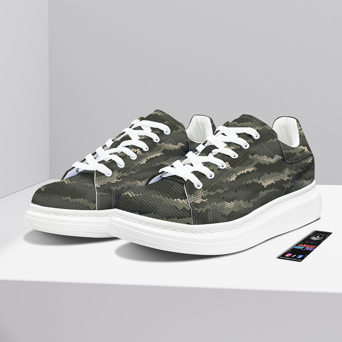 Digital Camo Army Green Print Pattern Platform Shoes-grizzshop