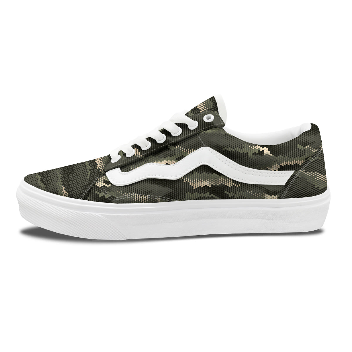 Digital Camo Army Green Print Pattern Skate Shoes-grizzshop