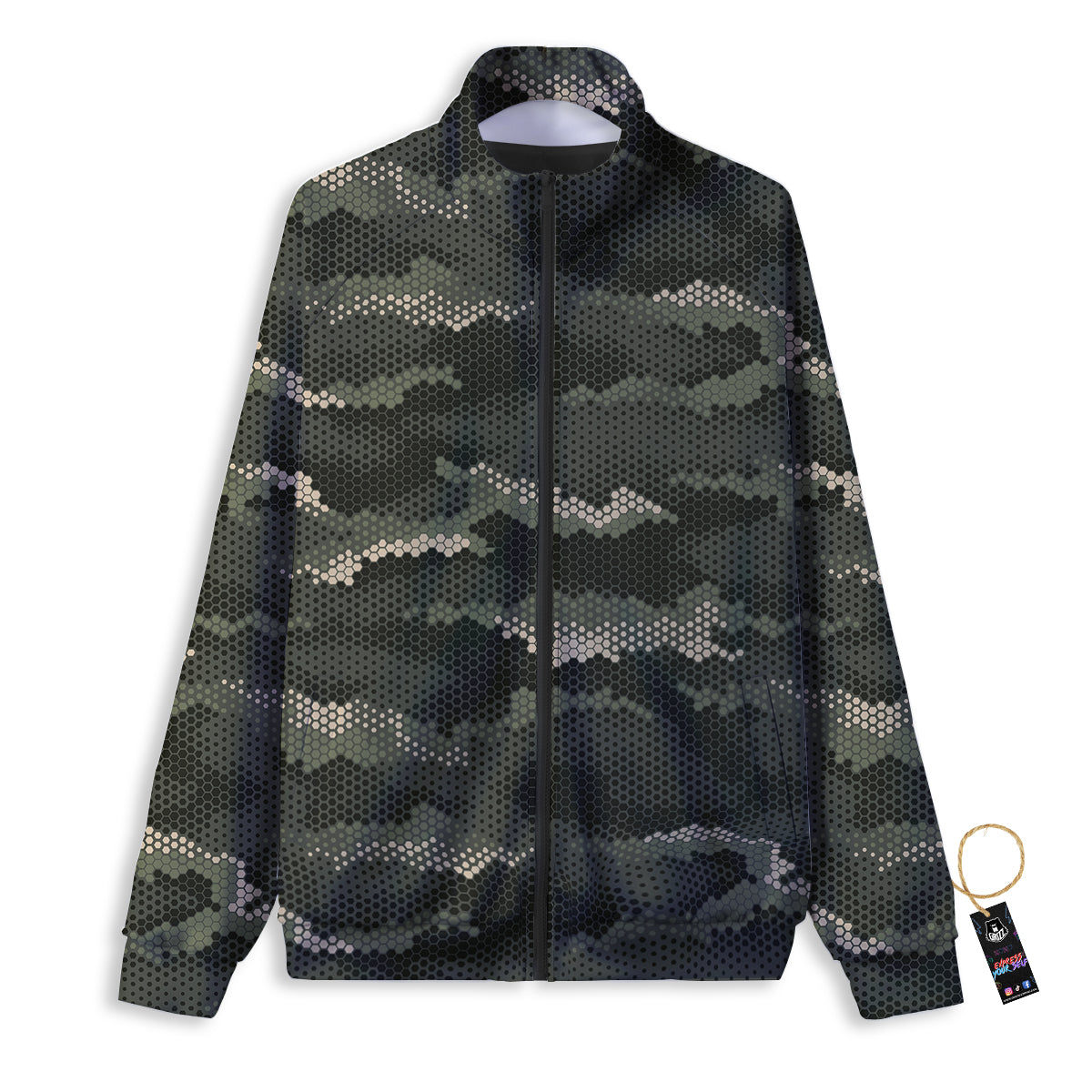 Digital Camo Army Green Print Pattern Track Jacket-grizzshop