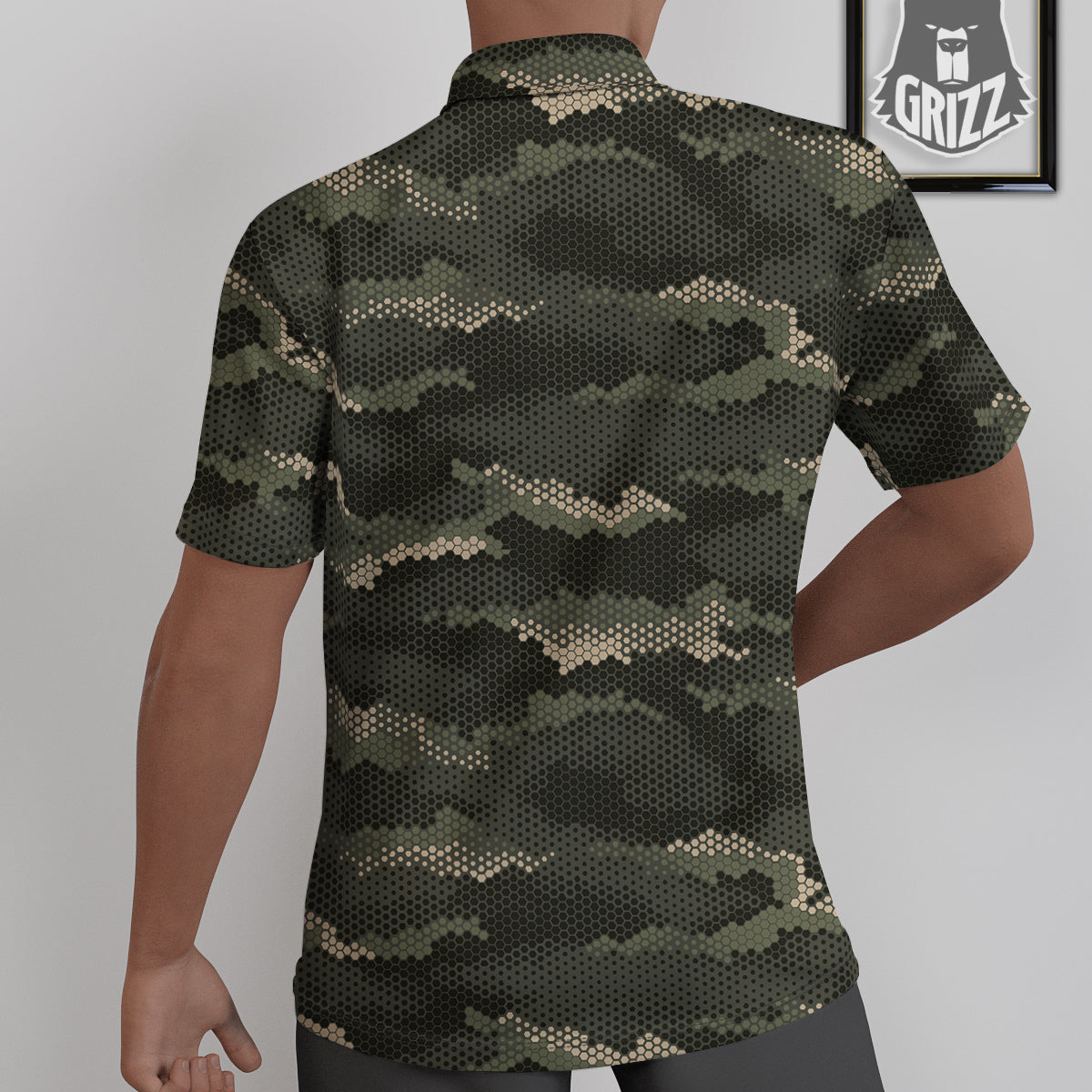 Digital Camo Army Green Print Pattern Untucked Shirts-grizzshop