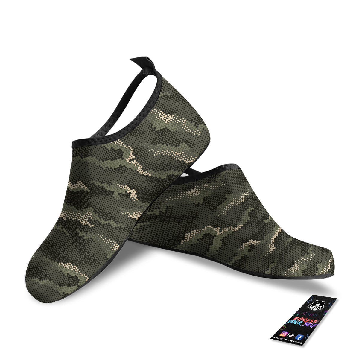Digital Camo Army Green Print Pattern Water Shoes-grizzshop