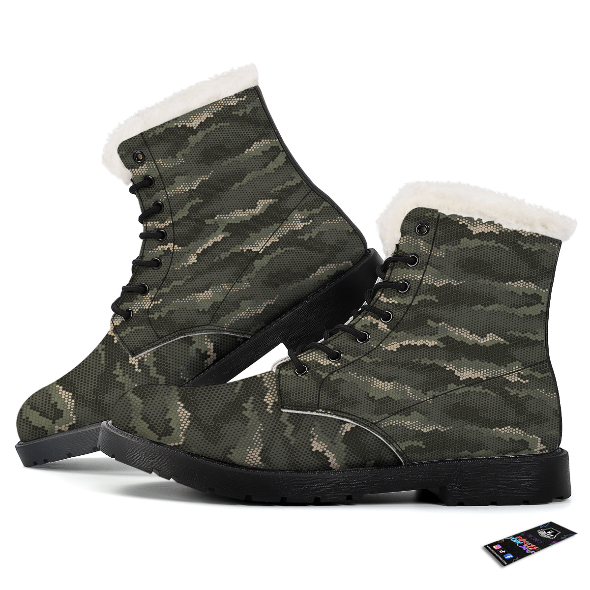 Digital Camo Army Green Print Pattern Winter Boots-grizzshop