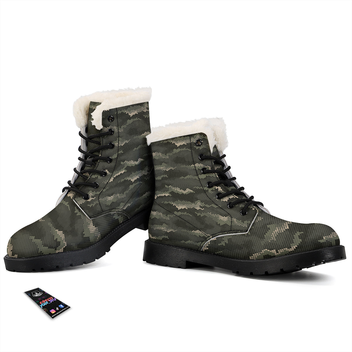 Digital Camo Army Green Print Pattern Winter Boots-grizzshop