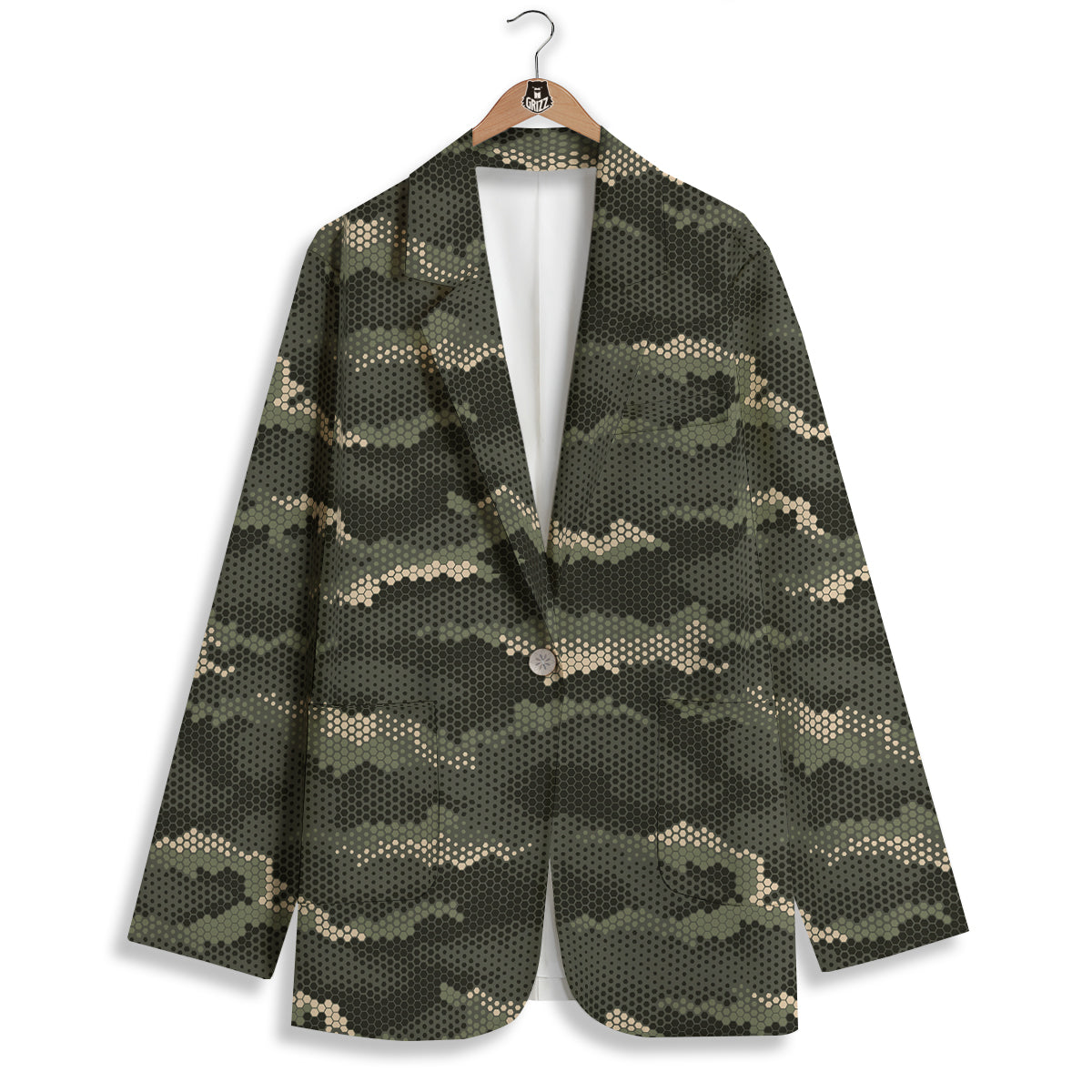 Digital Camo Army Green Print Pattern Women's Blazer-grizzshop