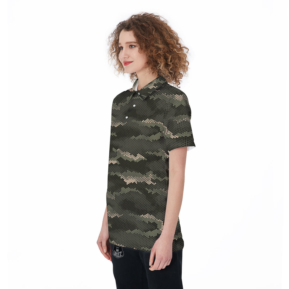 Digital Camo Army Green Print Pattern Women's Golf Shirts-grizzshop