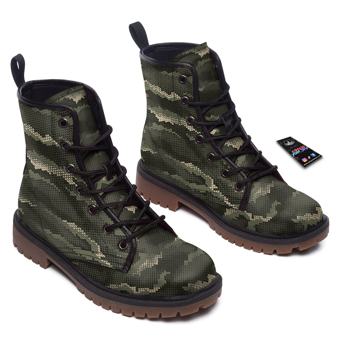 Digital Camo Army Green Print Pattern Work Boots-grizzshop