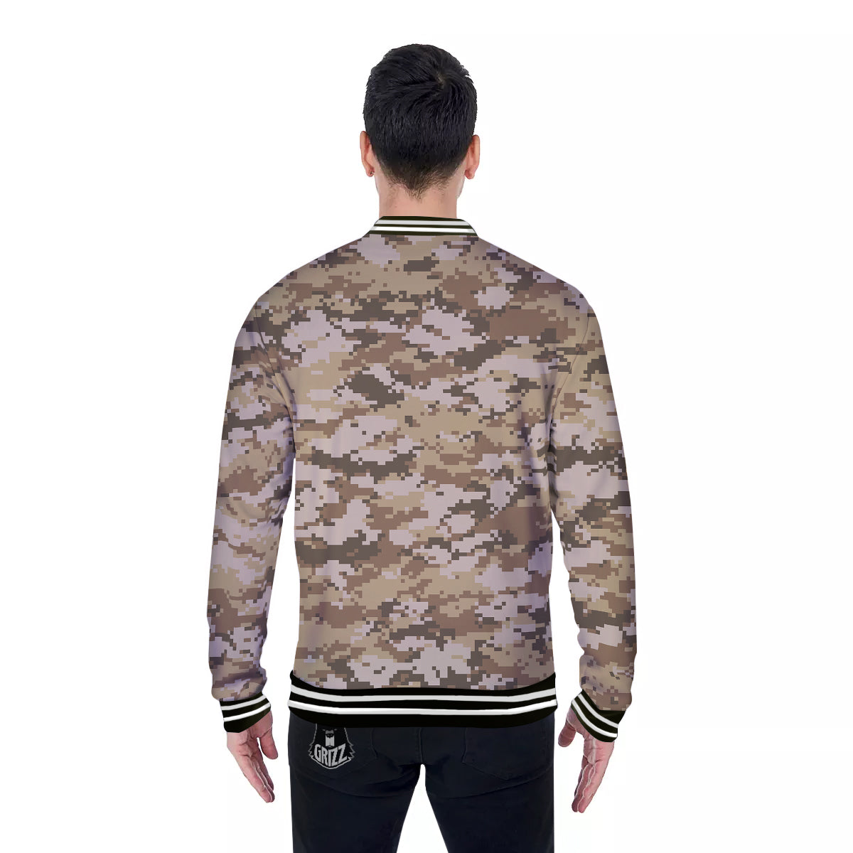 Digital Camo Beige Print Pattern Baseball Jacket-grizzshop