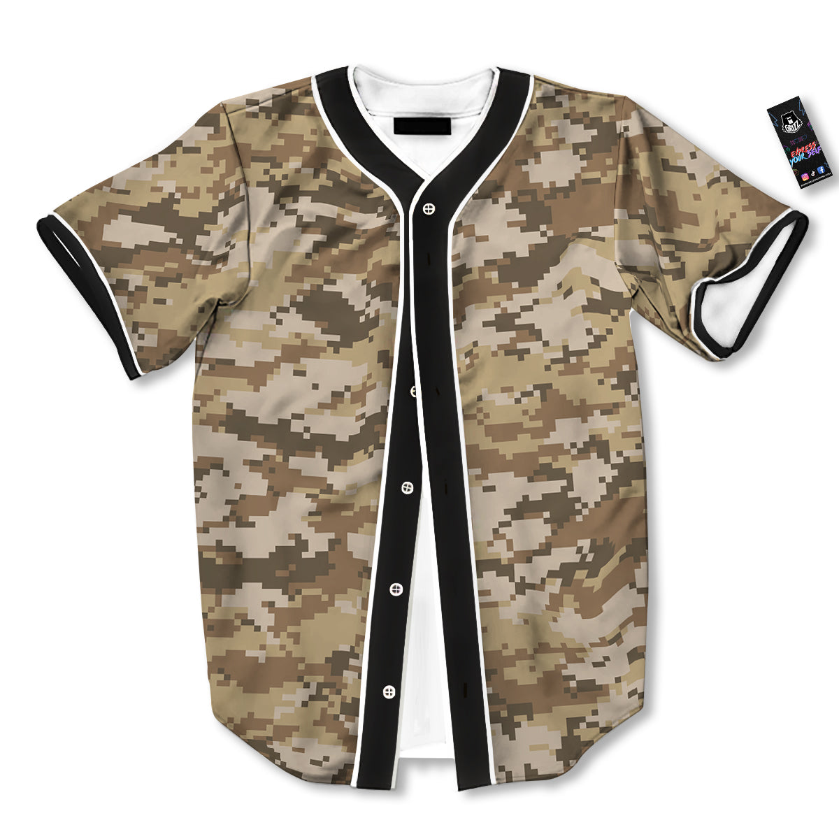 Digital Camo Beige Print Pattern Baseball Jersey-grizzshop