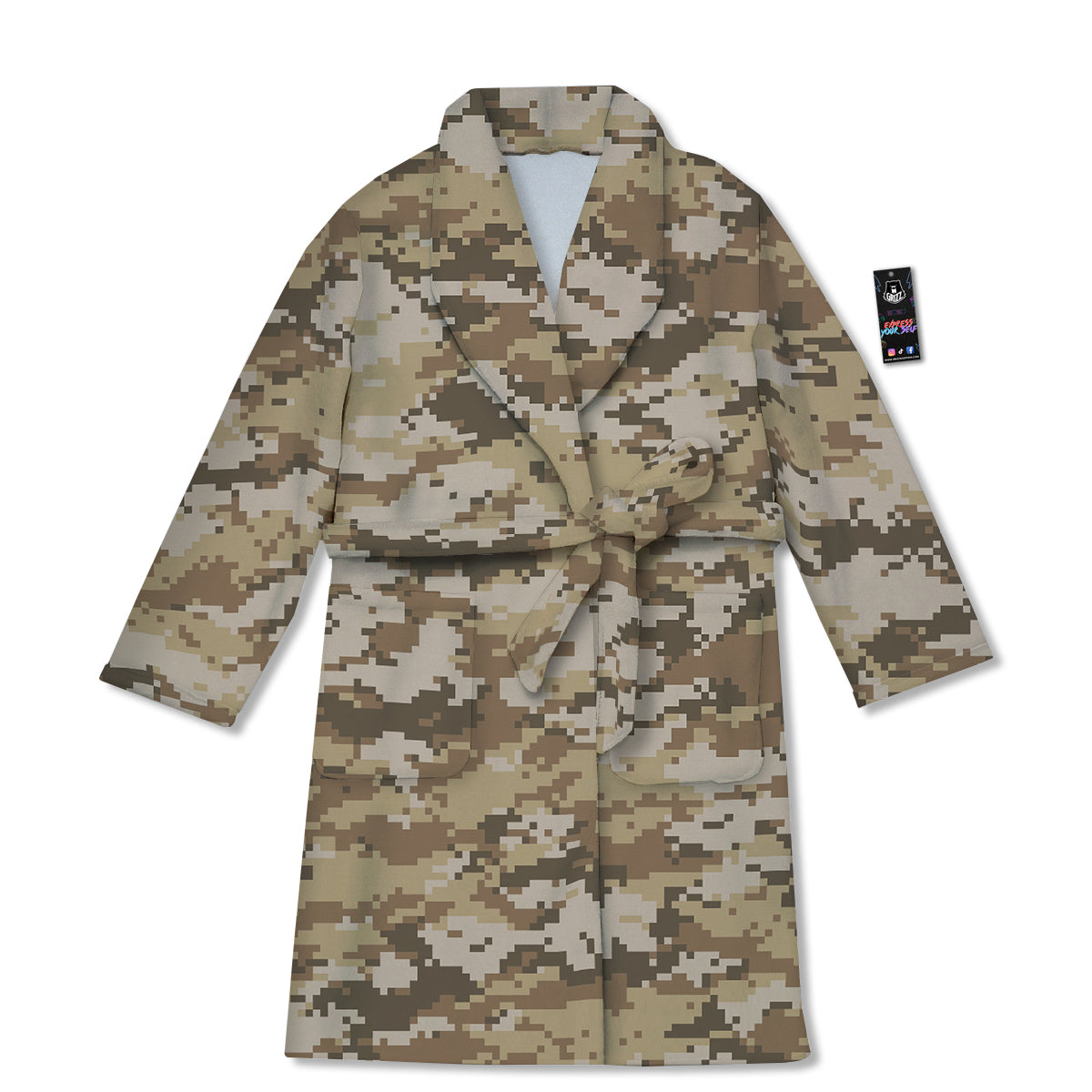 Digital Camo Beige Print Pattern Bathrobe-grizzshop