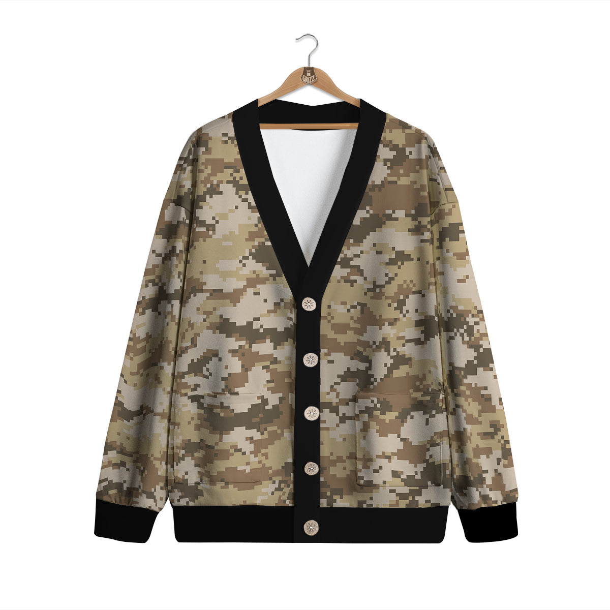 Digital Camo Beige Print Pattern Cardigan-grizzshop