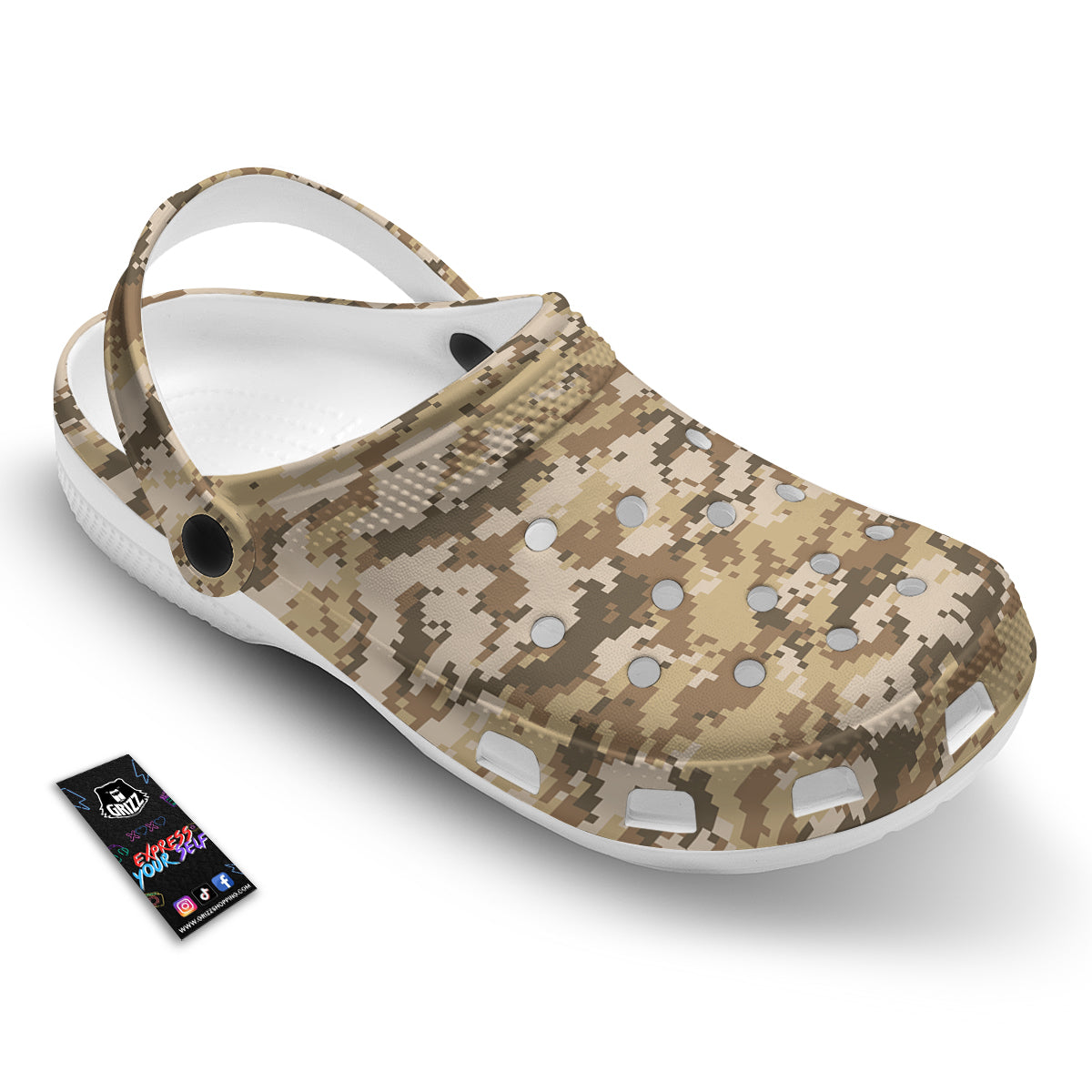 Digital Camo Beige Print Pattern Clog-grizzshop