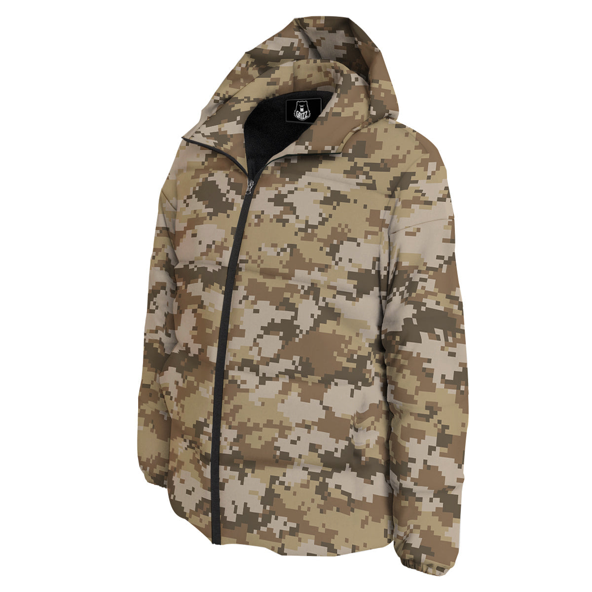 Digital Camo Beige Print Pattern Down Jacket-grizzshop
