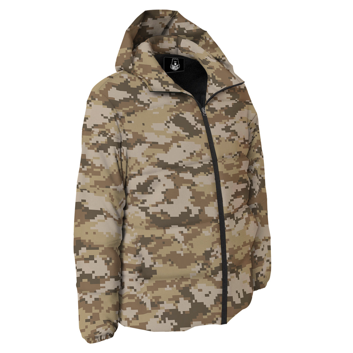 Digital Camo Beige Print Pattern Down Jacket-grizzshop