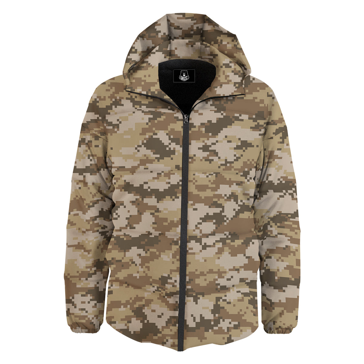 Digital Camo Beige Print Pattern Down Jacket-grizzshop