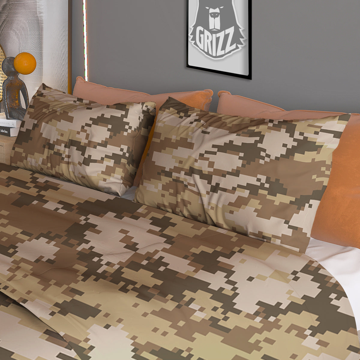 Digital Camo Beige Print Pattern Duvet Cover Bedding Set