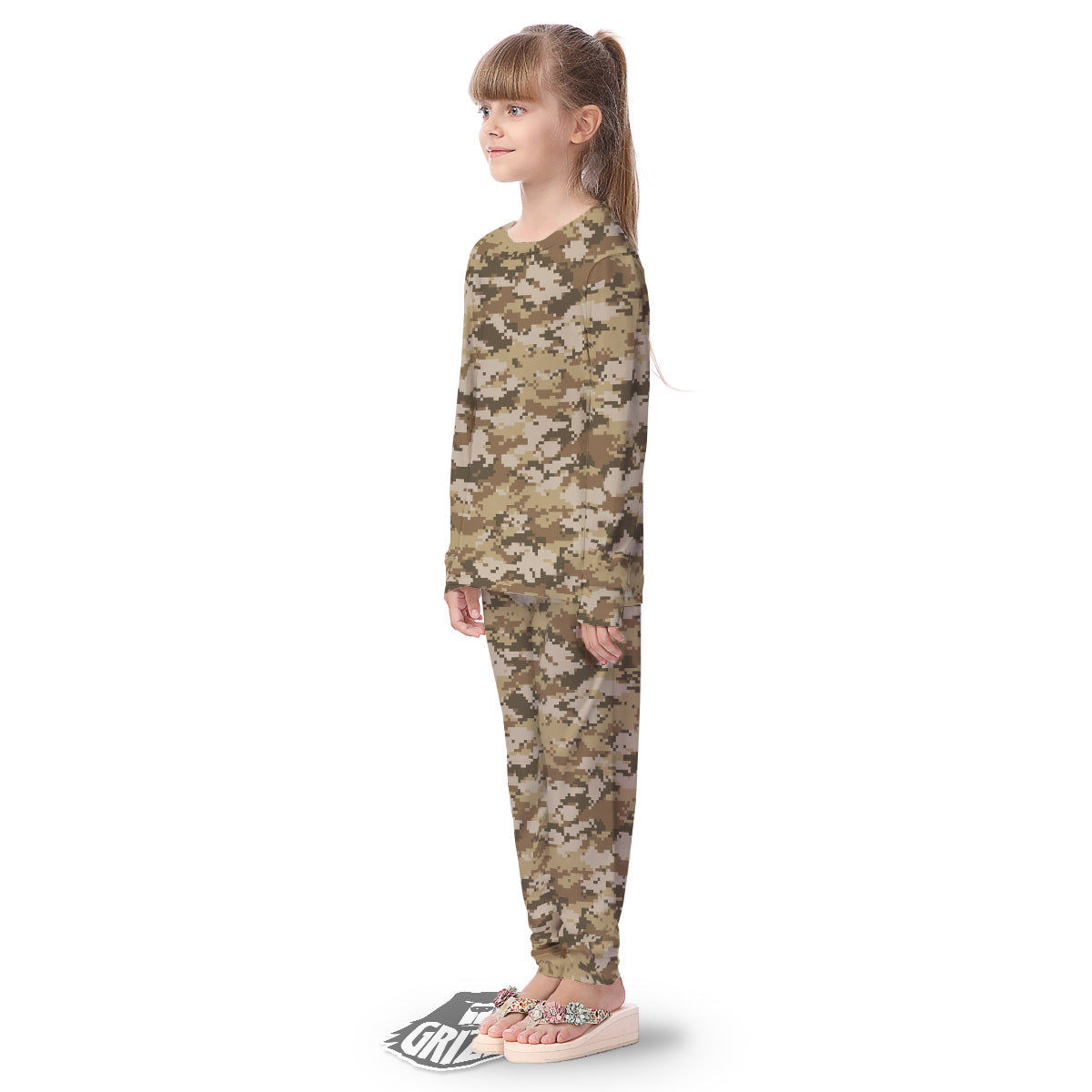 Digital Camo Beige Print Pattern Kid's Pajamas-grizzshop
