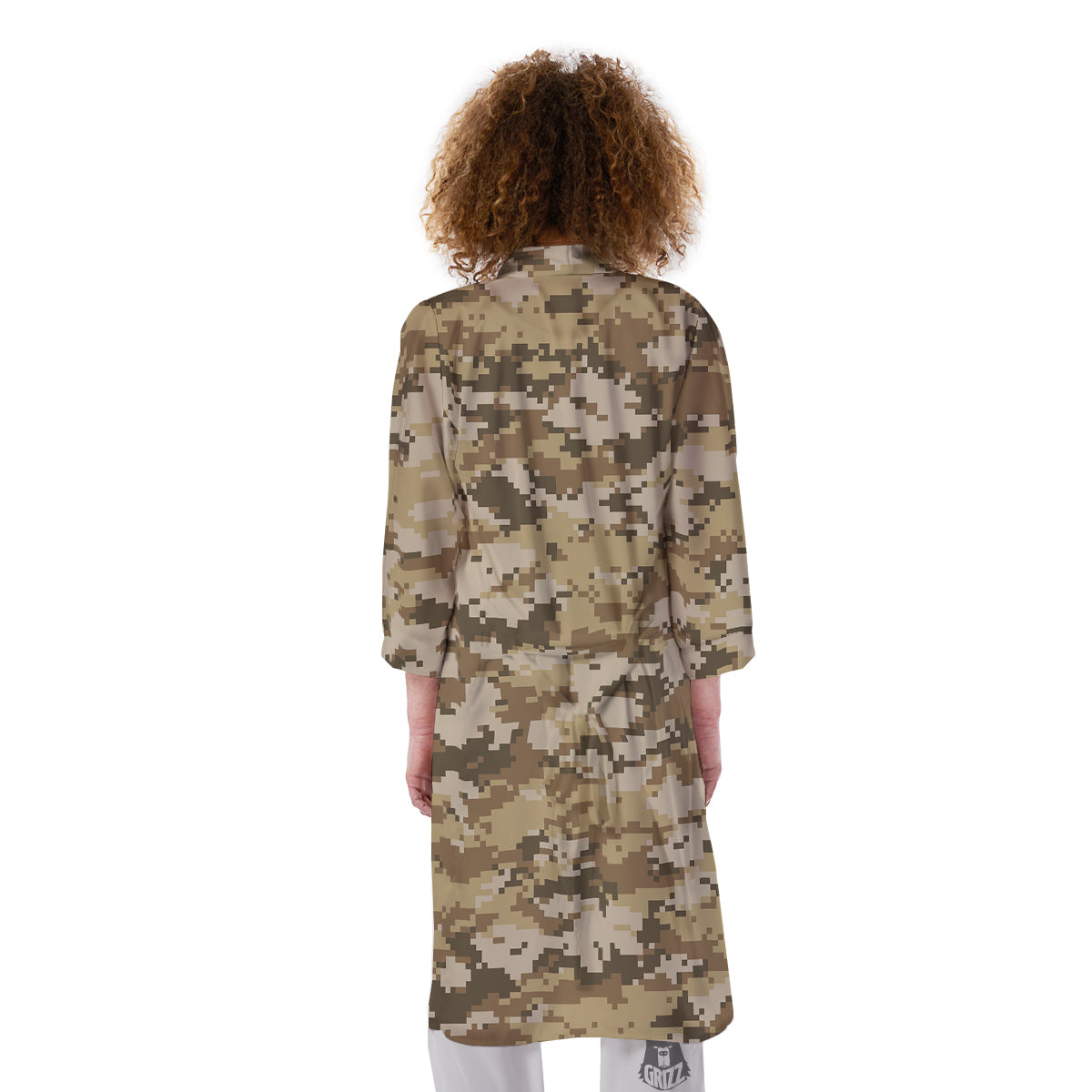 Digital Camo Beige Print Pattern Kimono-grizzshop