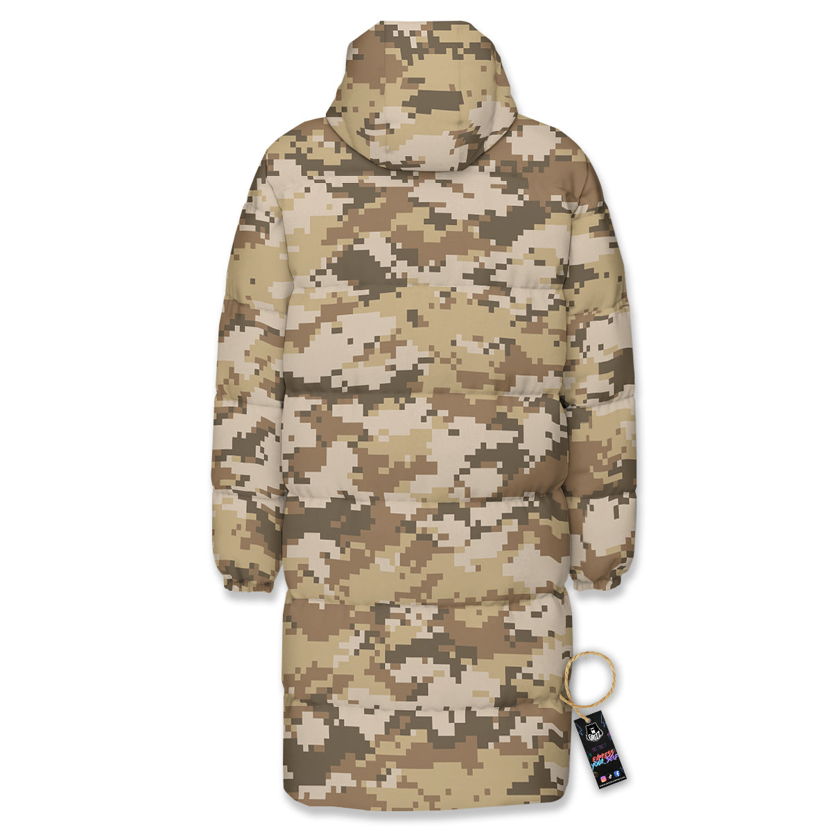 Digital Camo Beige Print Pattern Long Down Jacket-grizzshop