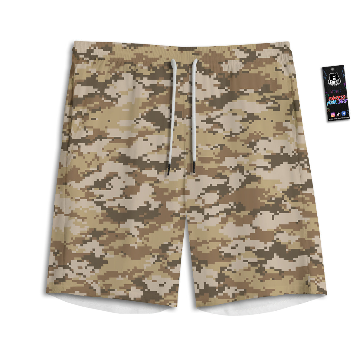 Digital Camo Beige Print Pattern Men's Athletic Shorts