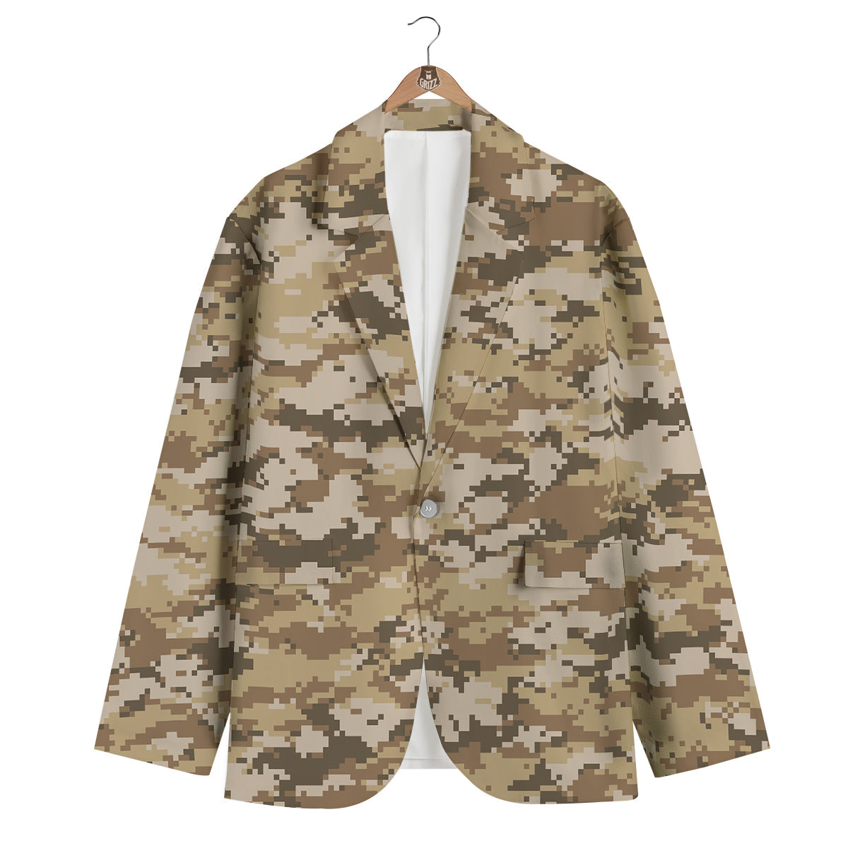 Digital Camo Beige Print Pattern Men's Blazer-grizzshop