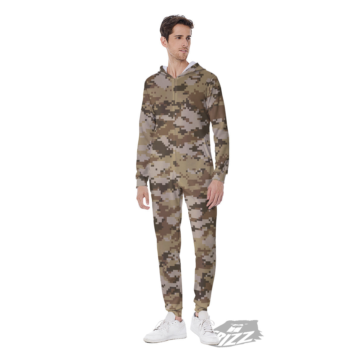 Digital Camo Beige Print Pattern Men's Jumpsuit-grizzshop