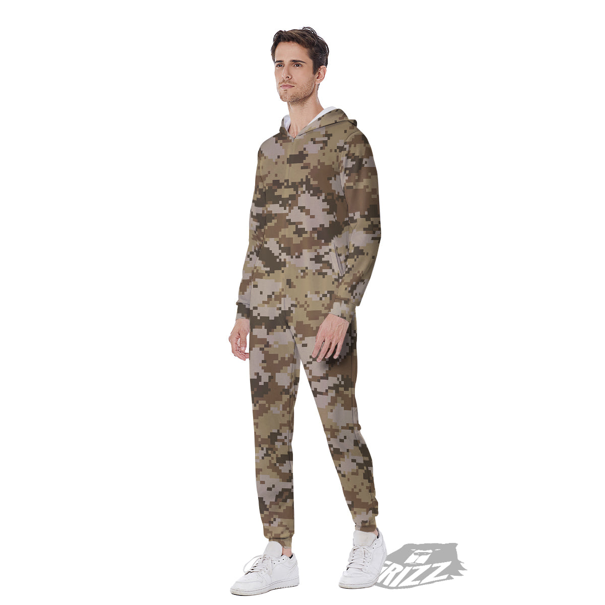Digital Camo Beige Print Pattern Men's Jumpsuit-grizzshop