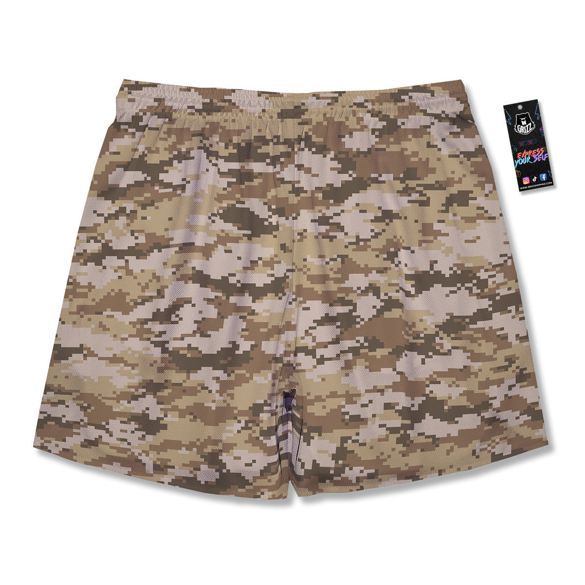 Digital Camo Beige Print Pattern Men's Running Shorts-grizzshop