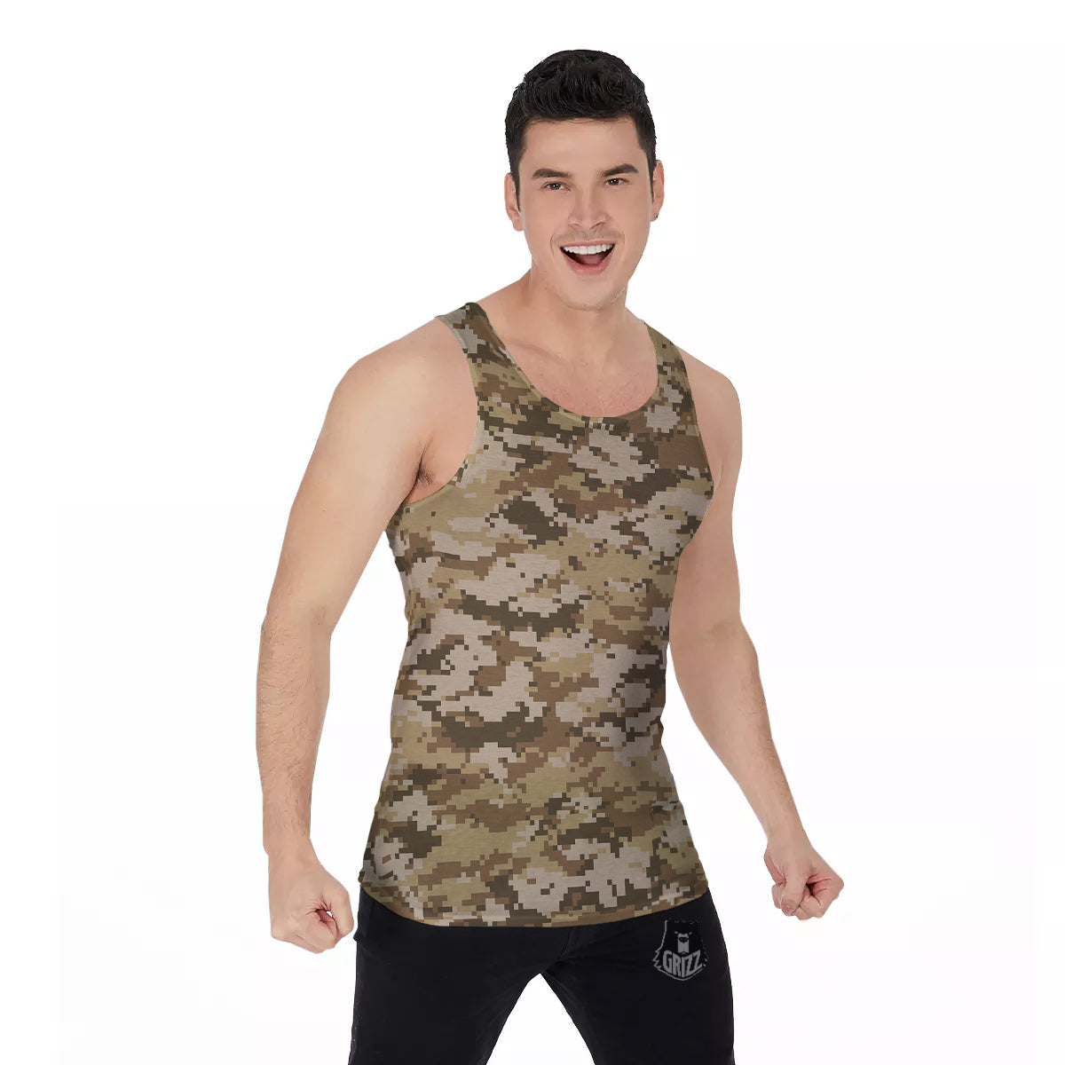 Digital Camo Beige Print Pattern Men's Tank Top-grizzshop