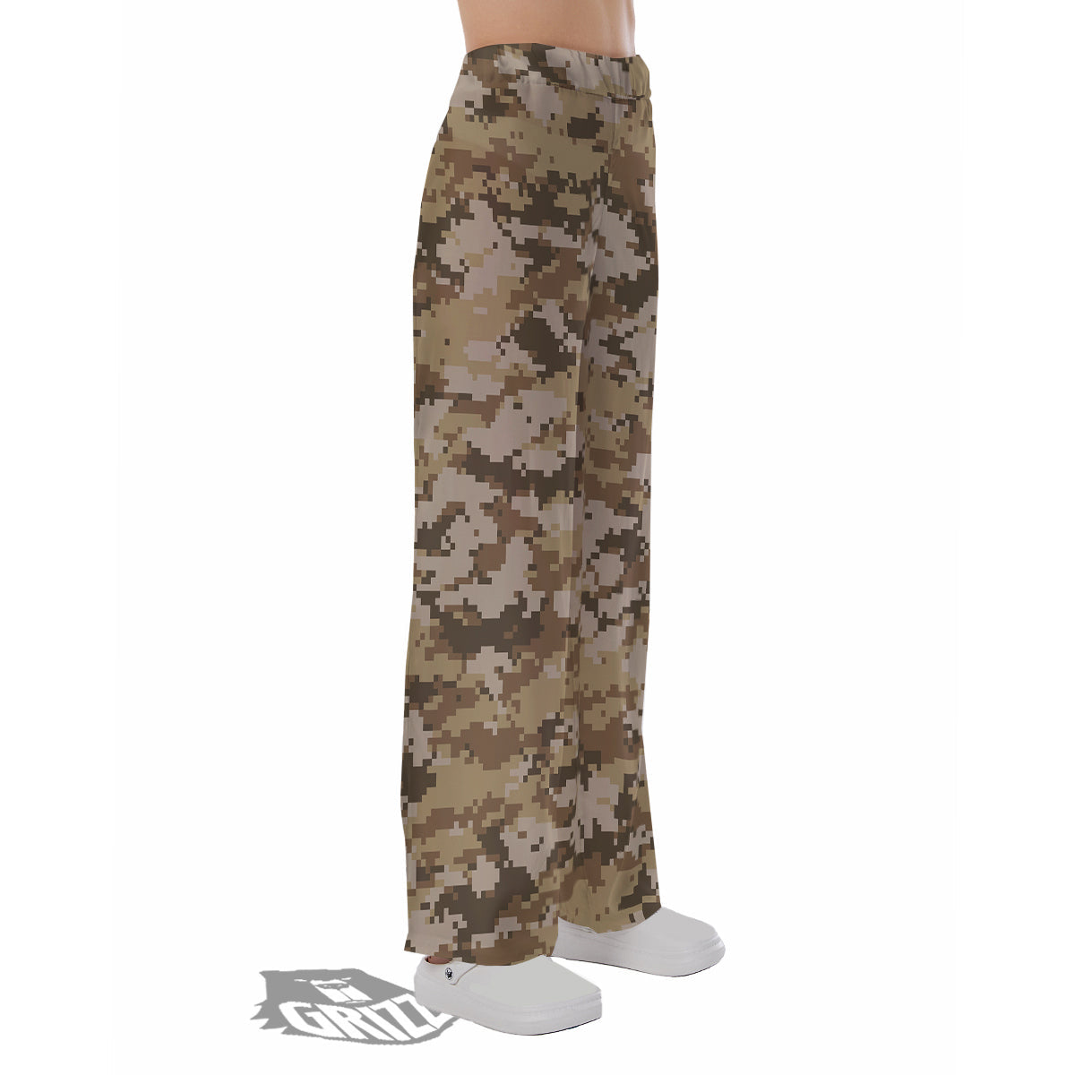 Digital Camo Beige Print Pattern Pajama Pants-grizzshop