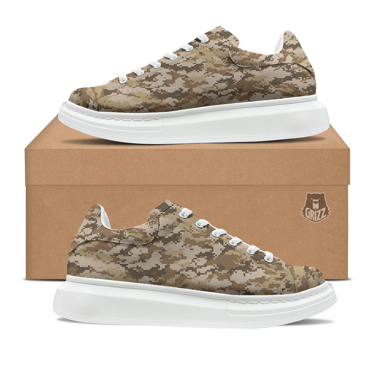 Digital Camo Beige Print Pattern Platform Shoes-grizzshop